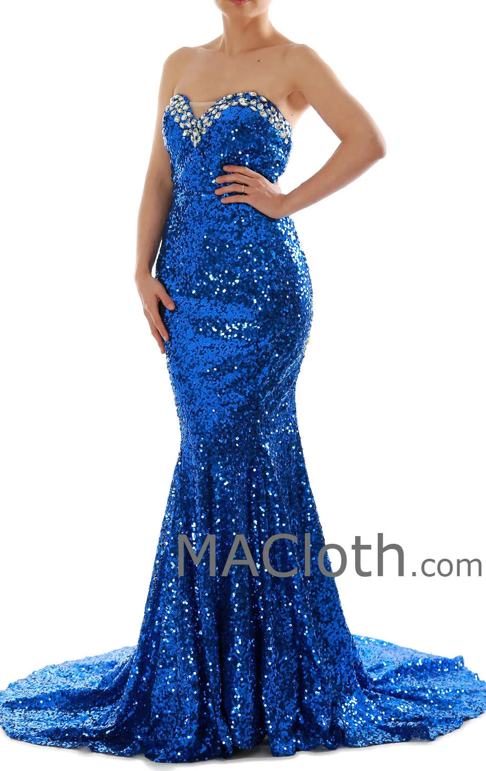 Mermaid Strapless Sweetheart Sequin Royal Blue Prom /Evening Gown 160181