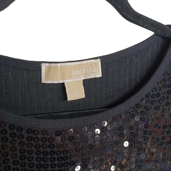 MICHAEL MICHAEL KORS Black Sequin Long Sleeve Sheath Cocktail Dress Large