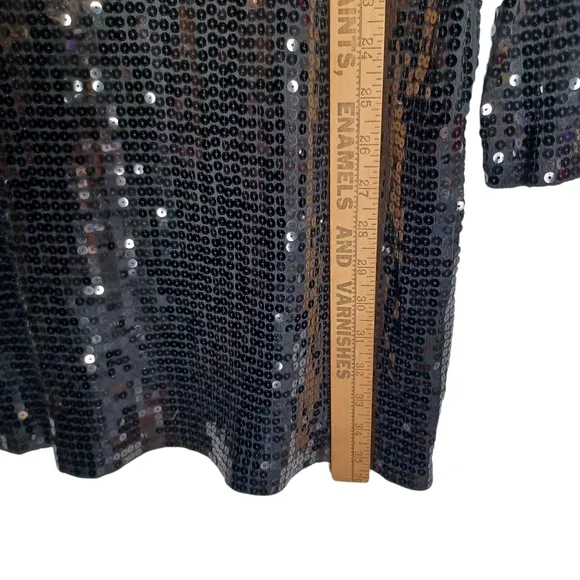 MICHAEL MICHAEL KORS Black Sequin Long Sleeve Sheath Cocktail Dress Large