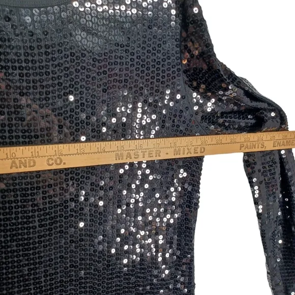 MICHAEL MICHAEL KORS Black Sequin Long Sleeve Sheath Cocktail Dress Large