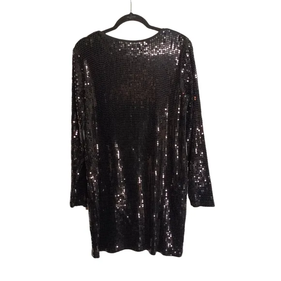 MICHAEL MICHAEL KORS Black Sequin Long Sleeve Sheath Cocktail Dress Large