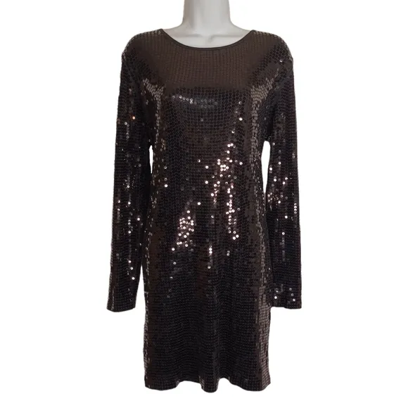 MICHAEL MICHAEL KORS Black Sequin Long Sleeve Sheath Cocktail Dress Large