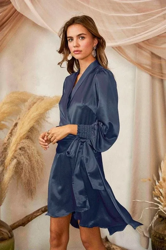 Midnight Sky Satin Wrap Dress
