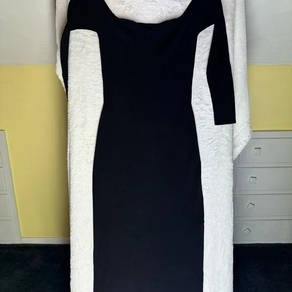 MILLY Knit Bustier Midi Dress Black Rib Knit M Bodycon Ribbed Slit Party Holiday