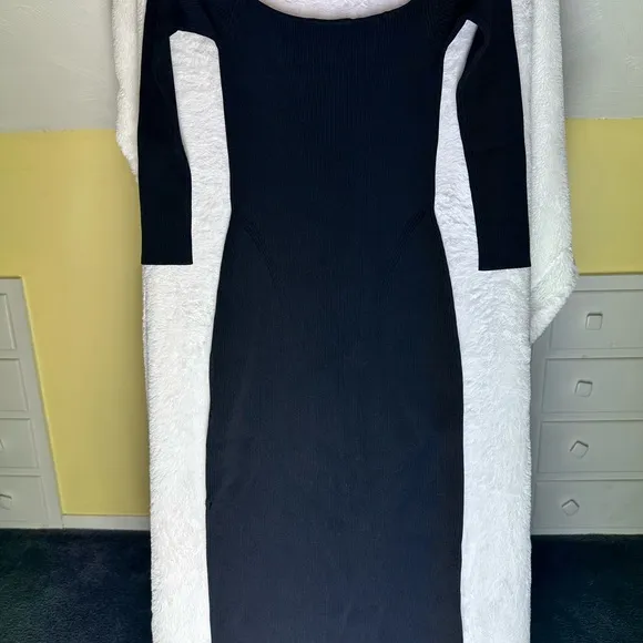 MILLY Knit Bustier Midi Dress Black Rib Knit M Bodycon Ribbed Slit Party Holiday