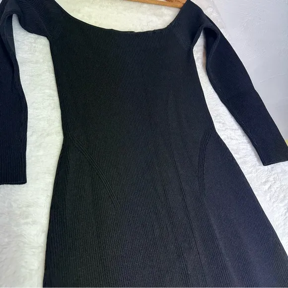 MILLY Knit Bustier Midi Dress Black Rib Knit M Bodycon Ribbed Slit Party Holiday