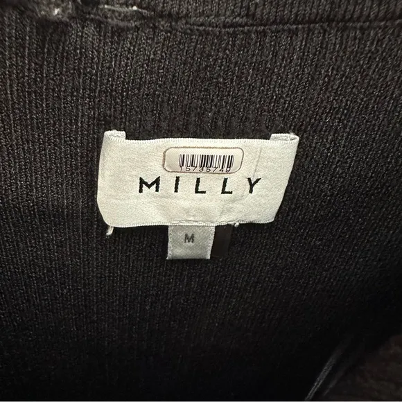 MILLY Knit Bustier Midi Dress Black Rib Knit M Bodycon Ribbed Slit Party Holiday