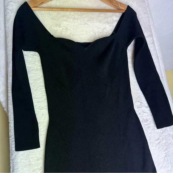 MILLY Knit Bustier Midi Dress Black Rib Knit M Bodycon Ribbed Slit Party Holiday