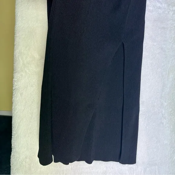 MILLY Knit Bustier Midi Dress Black Rib Knit M Bodycon Ribbed Slit Party Holiday