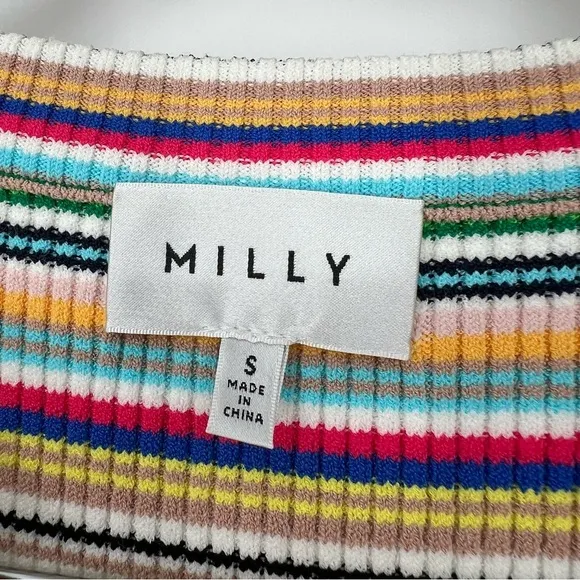 Milly Women's Rib-Knit Multi-Stripe Dress Womens Size Small