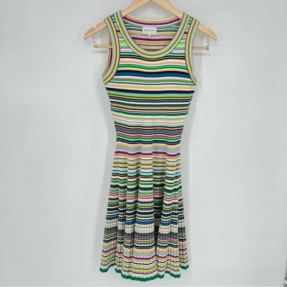Milly Women's Rib-Knit Multi-Stripe Dress Womens Size Small