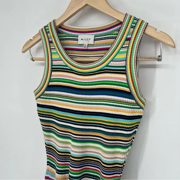 Milly Women's Rib-Knit Multi-Stripe Dress Womens Size Small