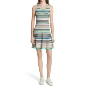 Milly Women's Rib-Knit Multi-Stripe Dress Womens Size Small