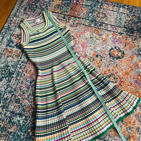 Milly Women's Rib-Knit Multi-Stripe Dress Womens Size Small