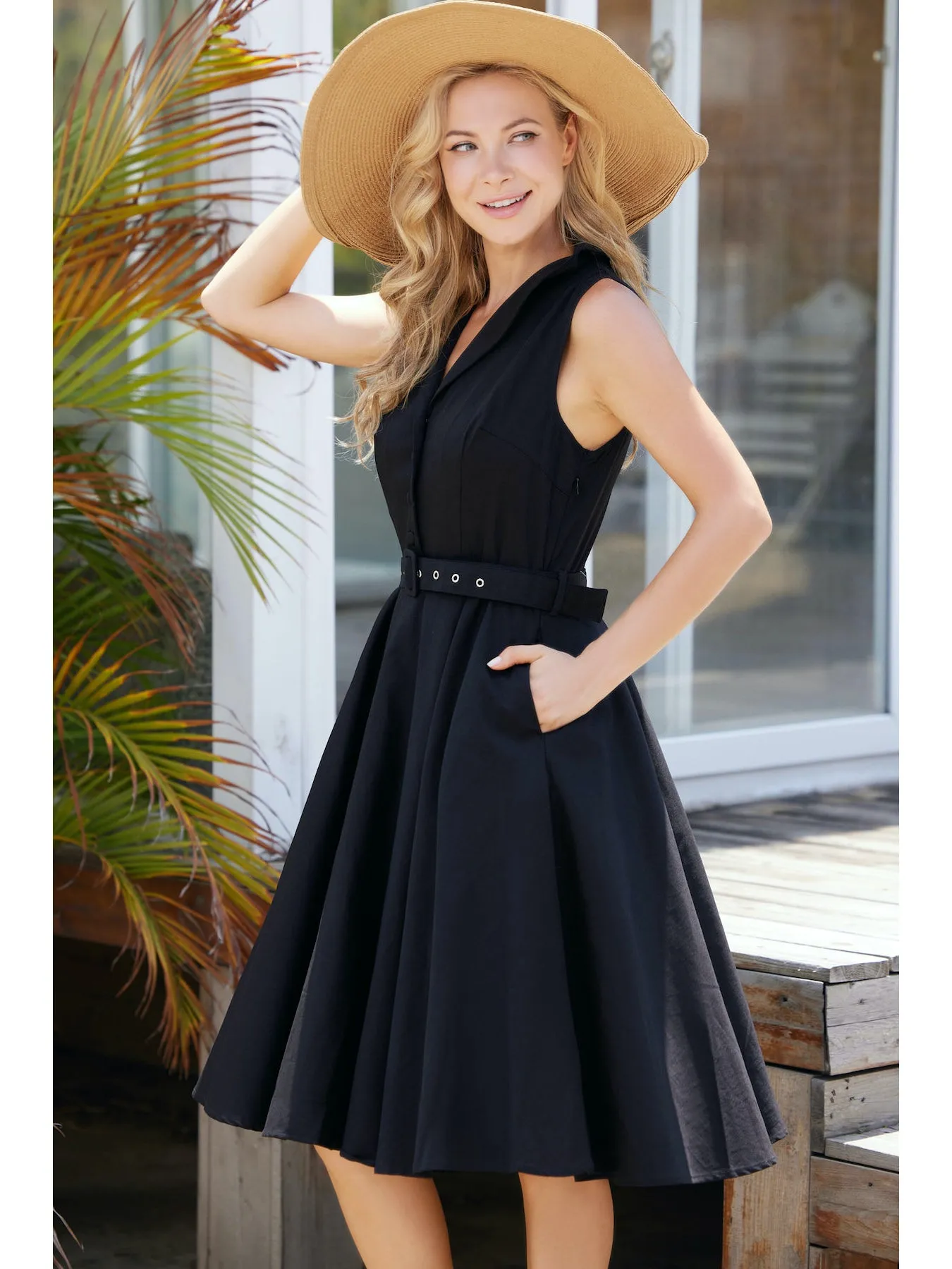 Miss Lulo Jani Fit & Flare Swing Dress Black
