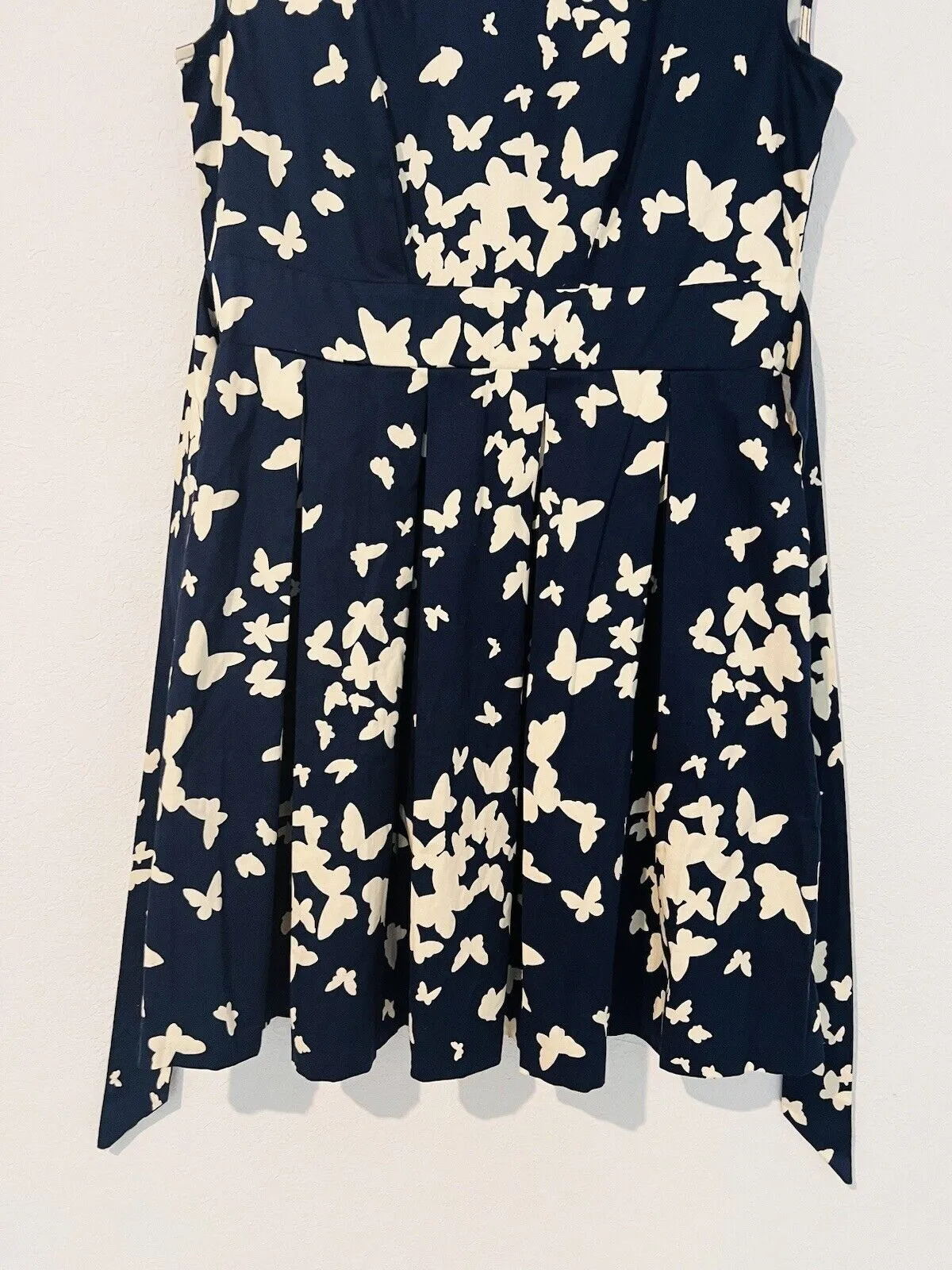 MODCLOTH Closet London Midi Dress Sz 10 Fit Flare Navy/Tan Butterfly Print