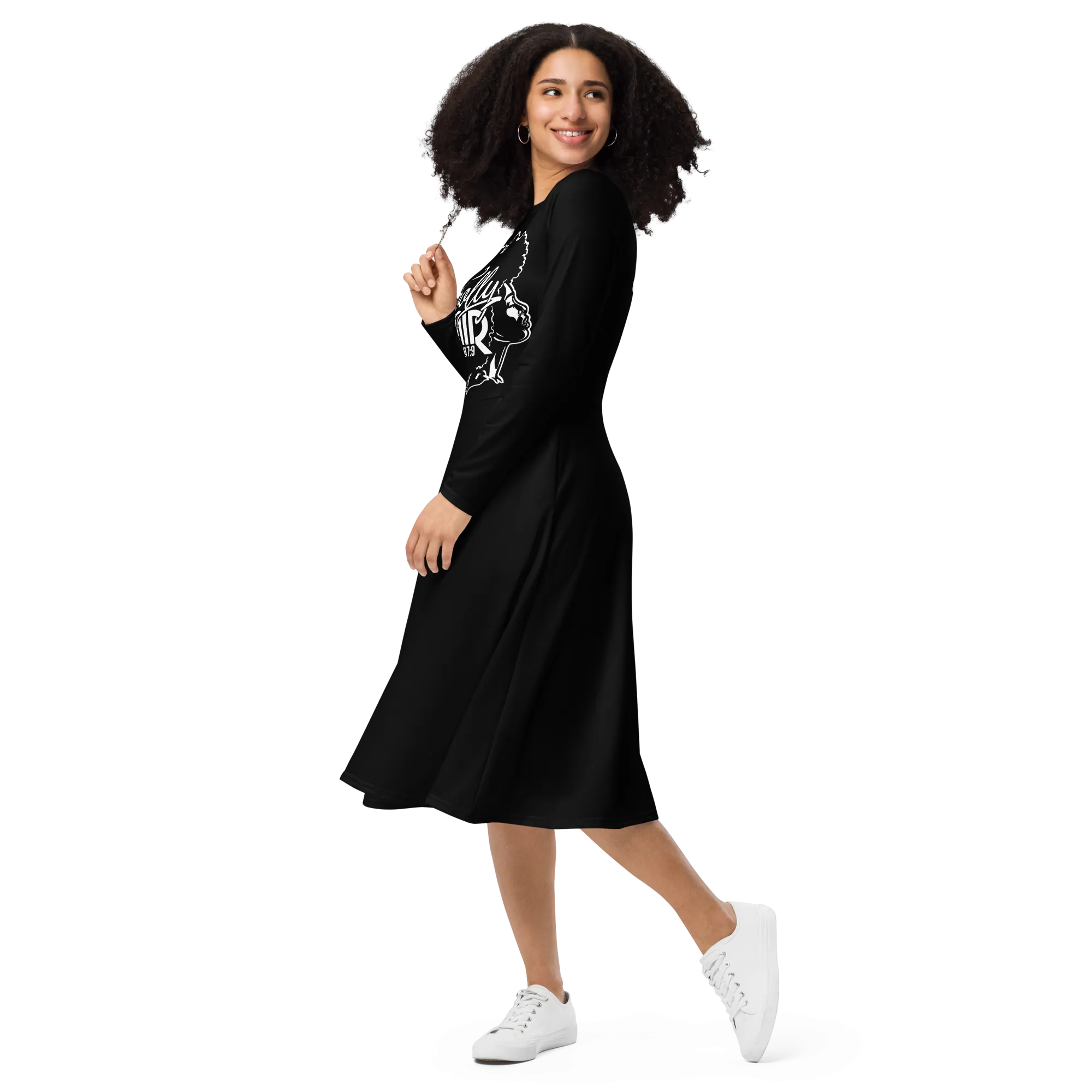 Modest Long sleeve  midi dress Woolly Hair NaturalWoolly