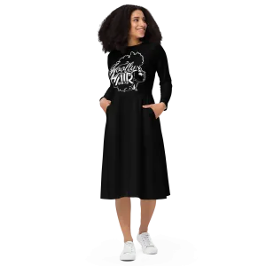 Modest Long sleeve  midi dress Woolly Hair NaturalWoolly
