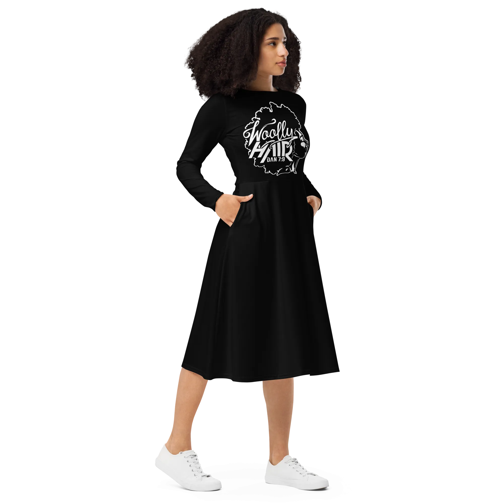 Modest Long sleeve  midi dress Woolly Hair NaturalWoolly