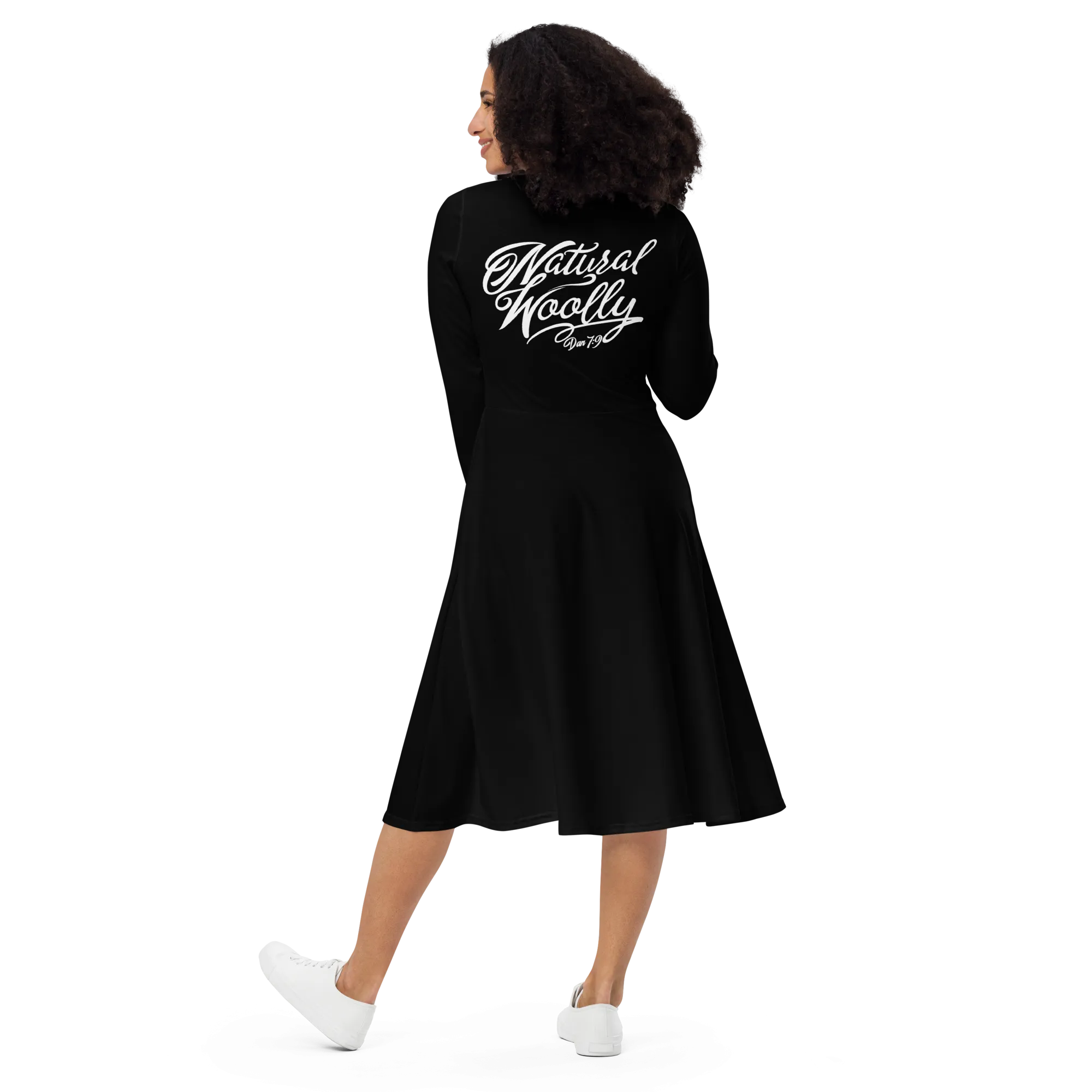 Modest Long sleeve  midi dress Woolly Hair NaturalWoolly