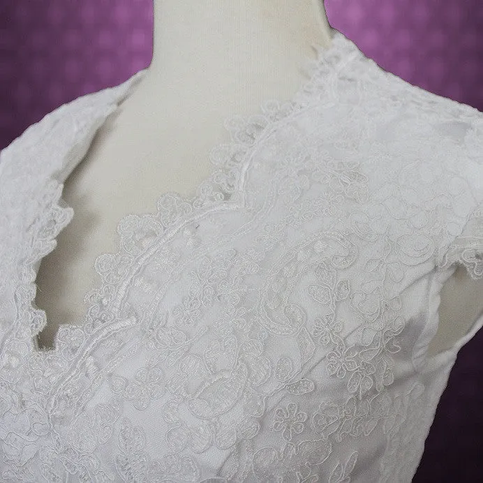 Modest Scallop Hem Cap Sleeves Fitted A-line Wedding Dress | Michelle