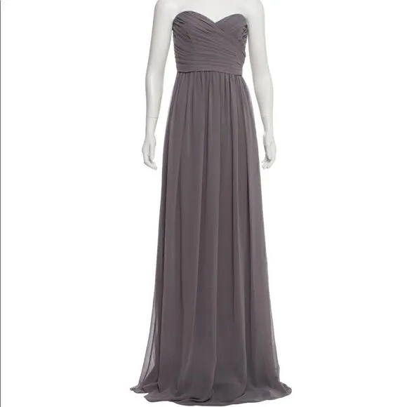 Monique lhuillier gray strapless formal dress