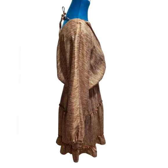 MOON RIVER Brown Tan Beige Striped Satin Balloon Dolman Sleeve Mini Dress Medium