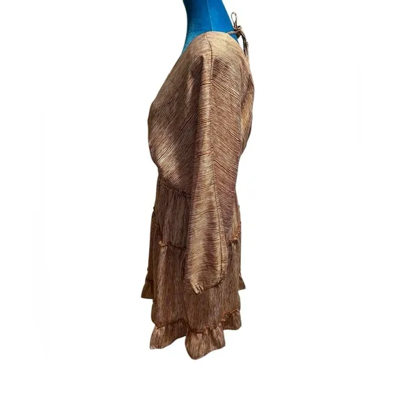 MOON RIVER Brown Tan Beige Striped Satin Balloon Dolman Sleeve Mini Dress Medium