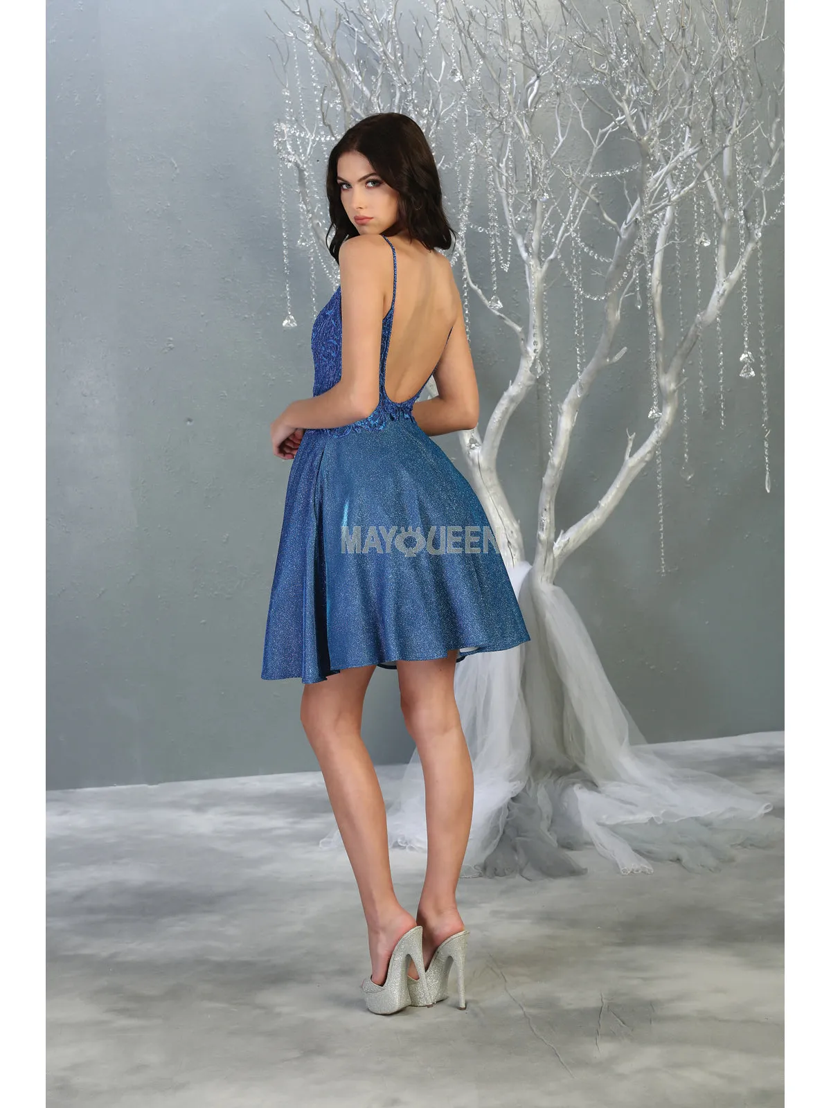 MQ 1802 - Glitter Homecoming Dress with Lace Embroidered Design Bodice