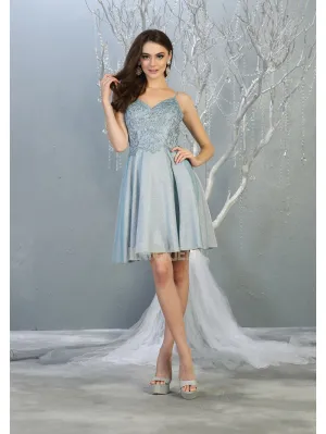 MQ 1802 - Glitter Homecoming Dress with Lace Embroidered Design Bodice