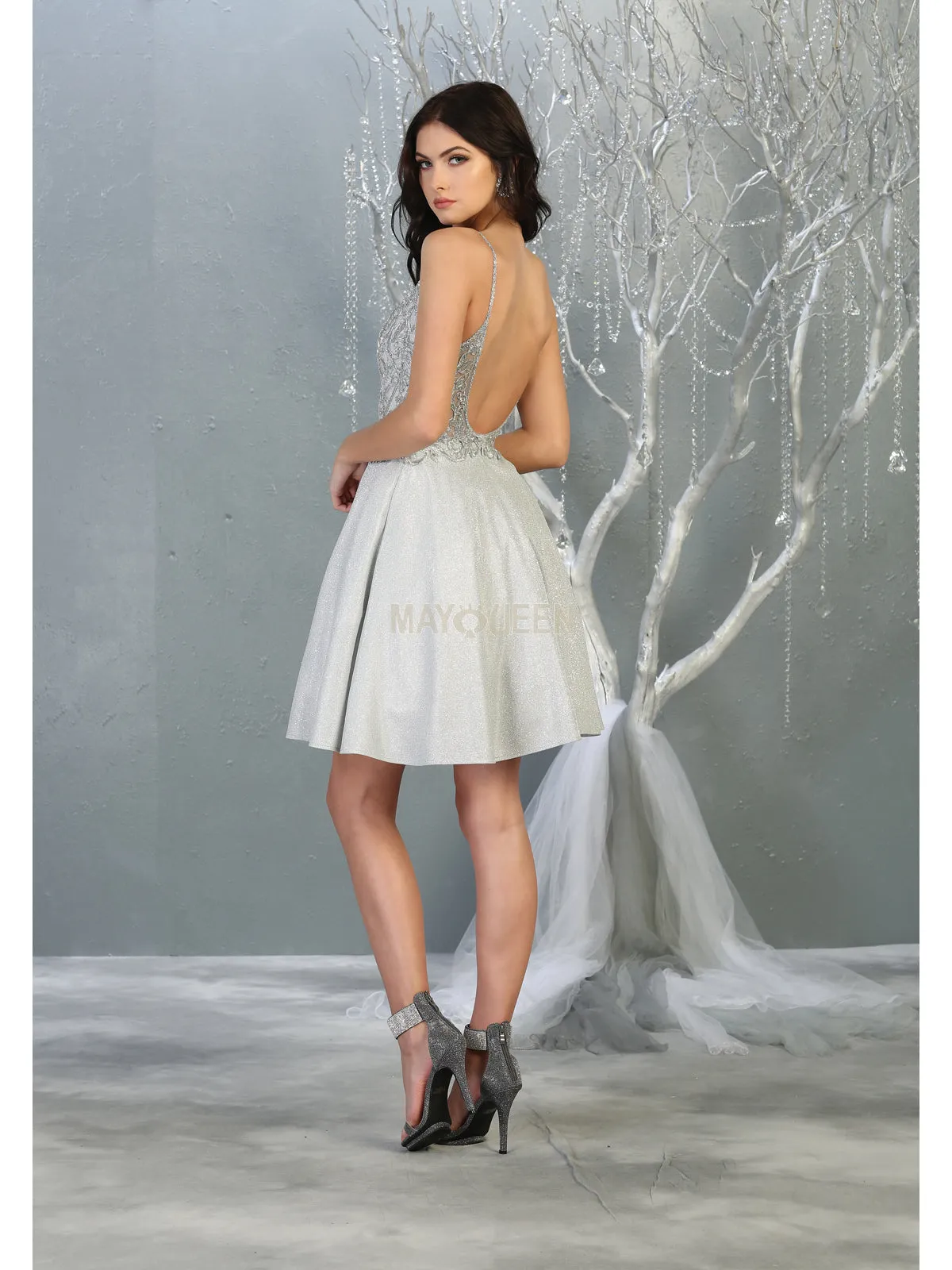 MQ 1802 - Glitter Homecoming Dress with Lace Embroidered Design Bodice