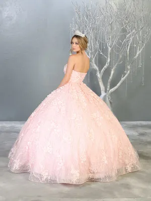 MQ LK140 - Strapless Quinceanera Ball Gown with 3D Floral Applique Sweetheart Neck & Lace Up Corset Back