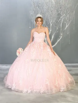 MQ LK140 - Strapless Quinceanera Ball Gown with 3D Floral Applique Sweetheart Neck & Lace Up Corset Back