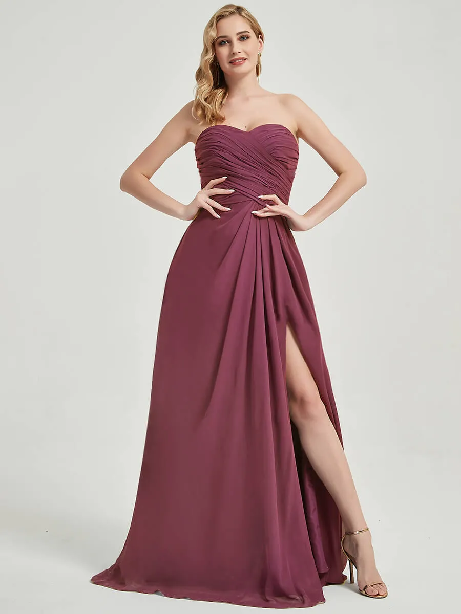 Mulberry Strapless Floor-Length Empire Bridesmaid Dress with Slit