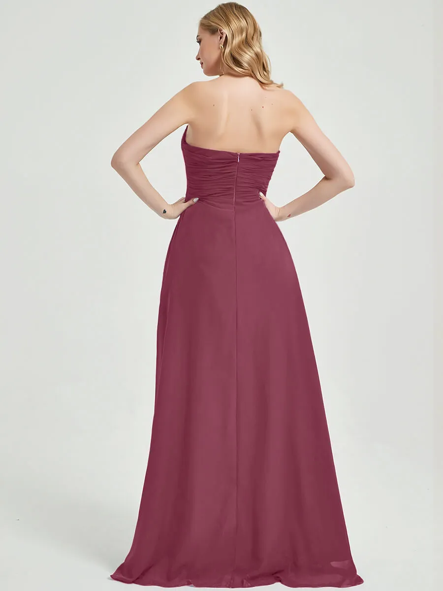 Mulberry Strapless Floor-Length Empire Bridesmaid Dress with Slit