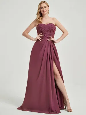 Mulberry Strapless Floor-Length Empire Bridesmaid Dress with Slit