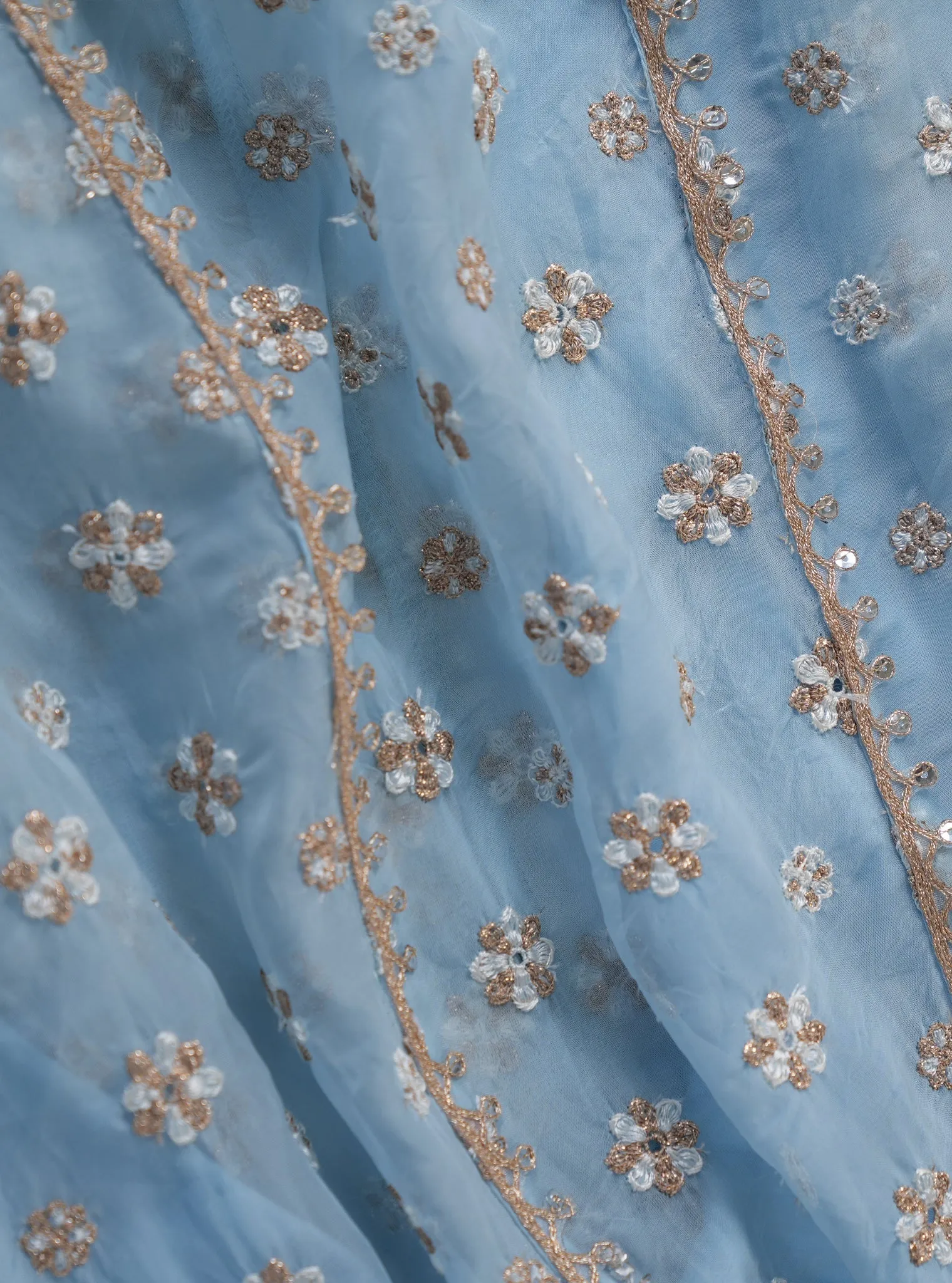 Mulmul Organza Malang Anarkali Blue Kurta With Jacket With Mulmul Pima Malang Blue Churidar Pant