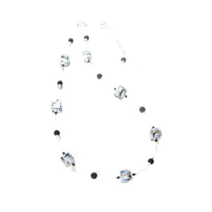 Murano Glass Blue White Swirl Cube Silver Necklace