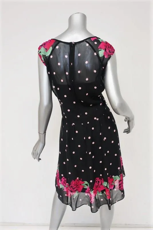 Nanette Lepore Dress Black Tea Rose Printed Silk Size 12 Sleeveless NEW