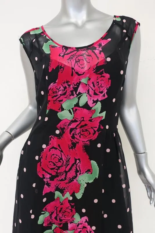 Nanette Lepore Dress Black Tea Rose Printed Silk Size 12 Sleeveless NEW