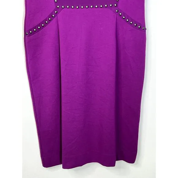 Nanette Lepore Purple Plum Sleeveless Bodycon Sheath Stud Details Midi Dress 6