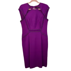Nanette Lepore Purple Plum Sleeveless Bodycon Sheath Stud Details Midi Dress 6