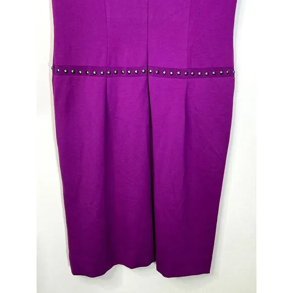 Nanette Lepore Purple Plum Sleeveless Bodycon Sheath Stud Details Midi Dress 6
