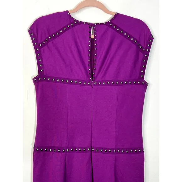 Nanette Lepore Purple Plum Sleeveless Bodycon Sheath Stud Details Midi Dress 6