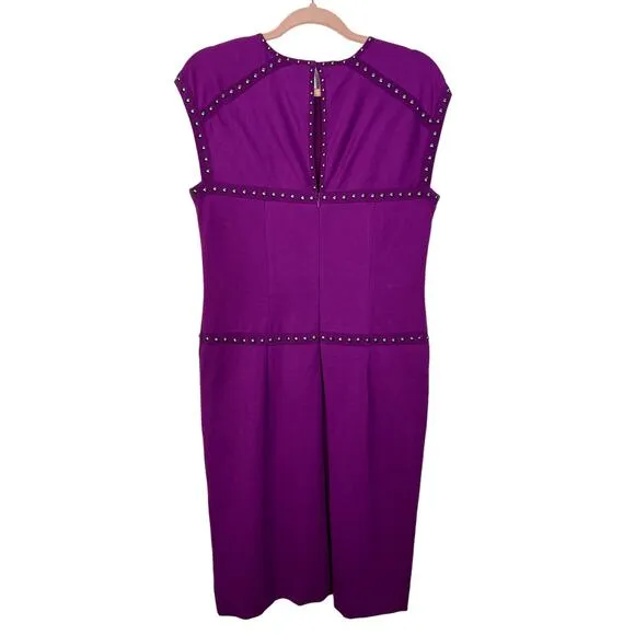 Nanette Lepore Purple Plum Sleeveless Bodycon Sheath Stud Details Midi Dress 6