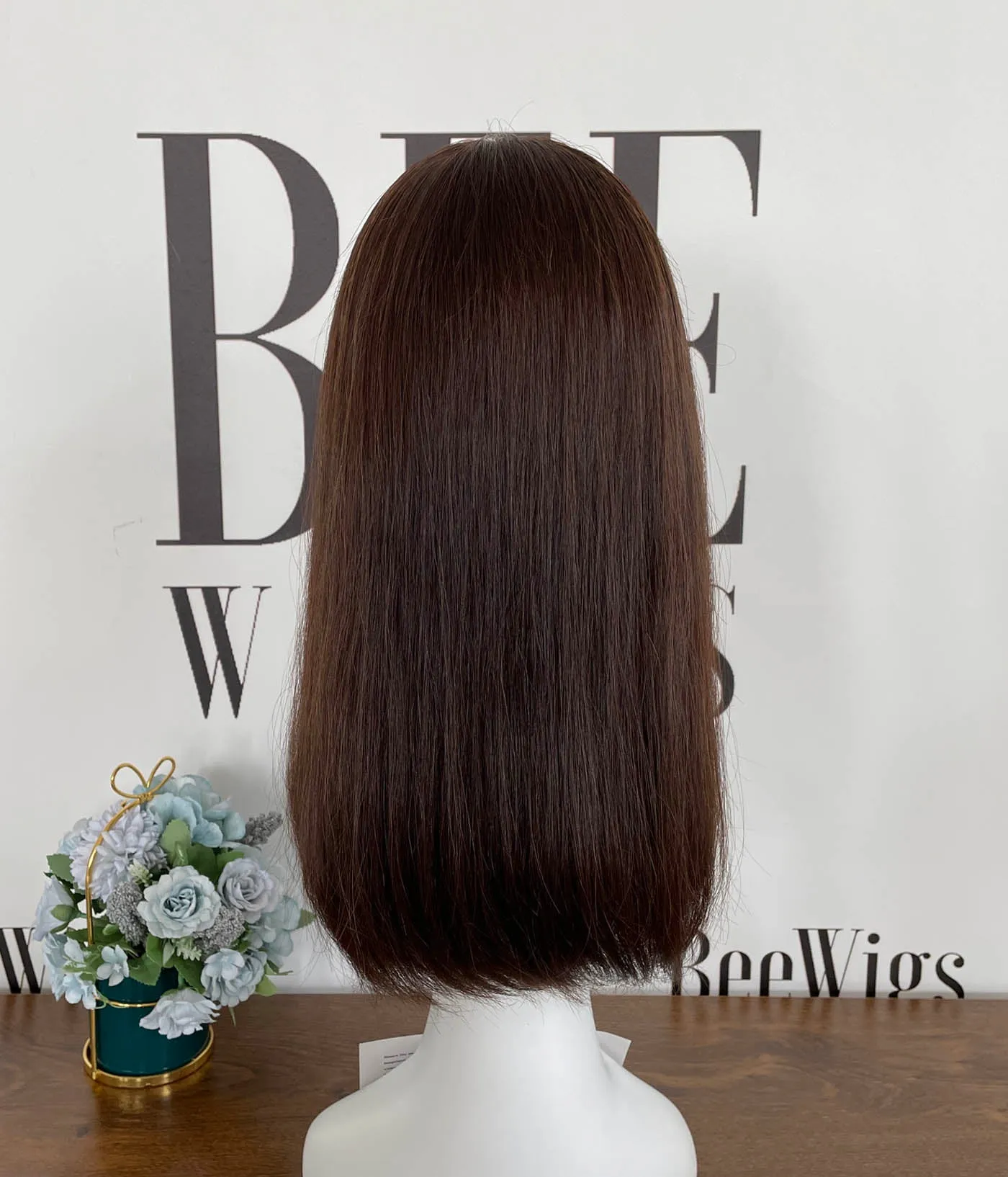 Natural Color #6 One Length Natural Brazilian Hair Lace Top Wig