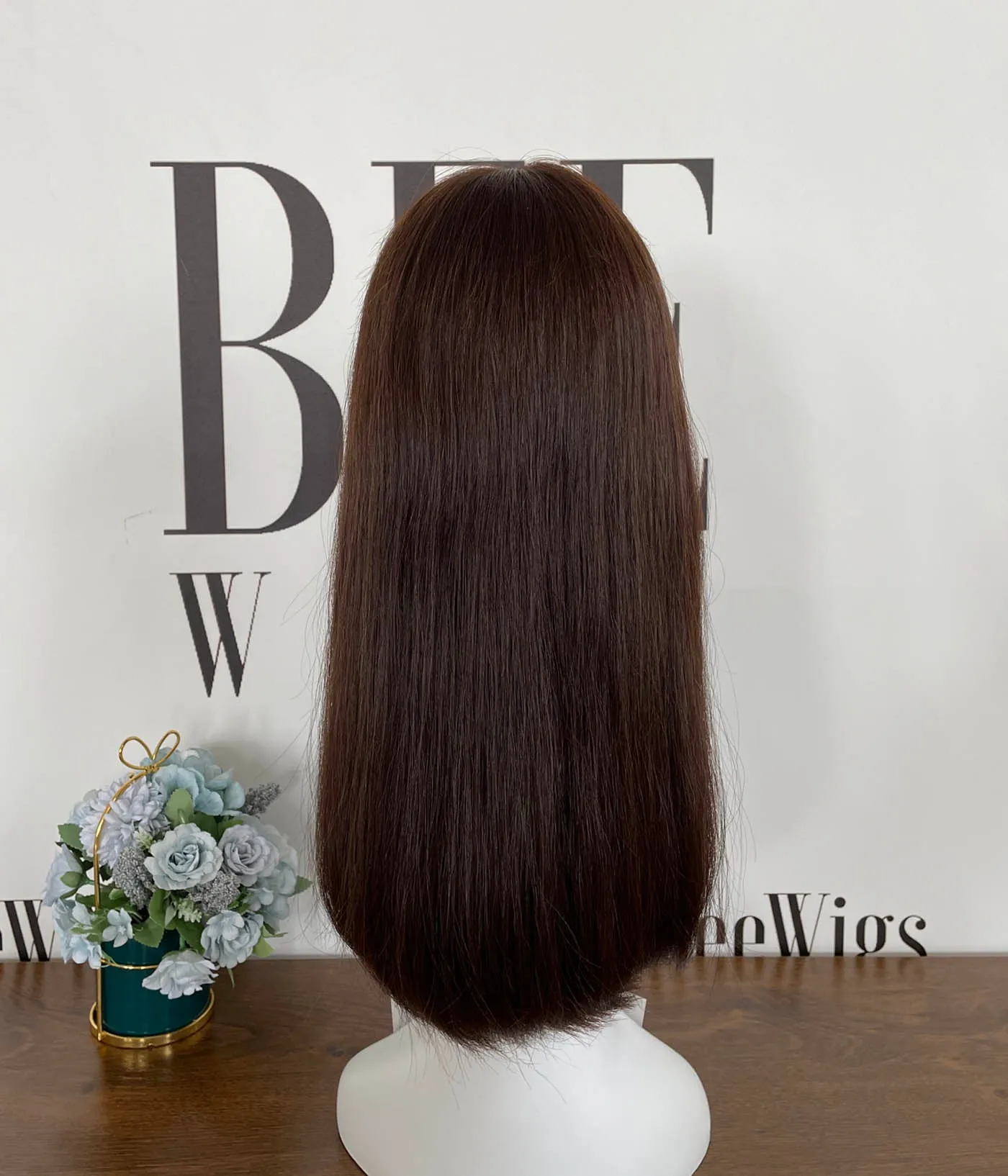 Natural Color #6 One Length Natural Brazilian Hair Lace Top Wig
