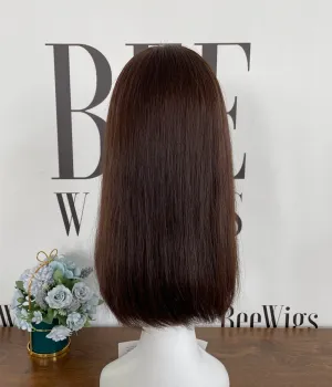 Natural Color #6 One Length Natural Brazilian Hair Lace Top Wig
