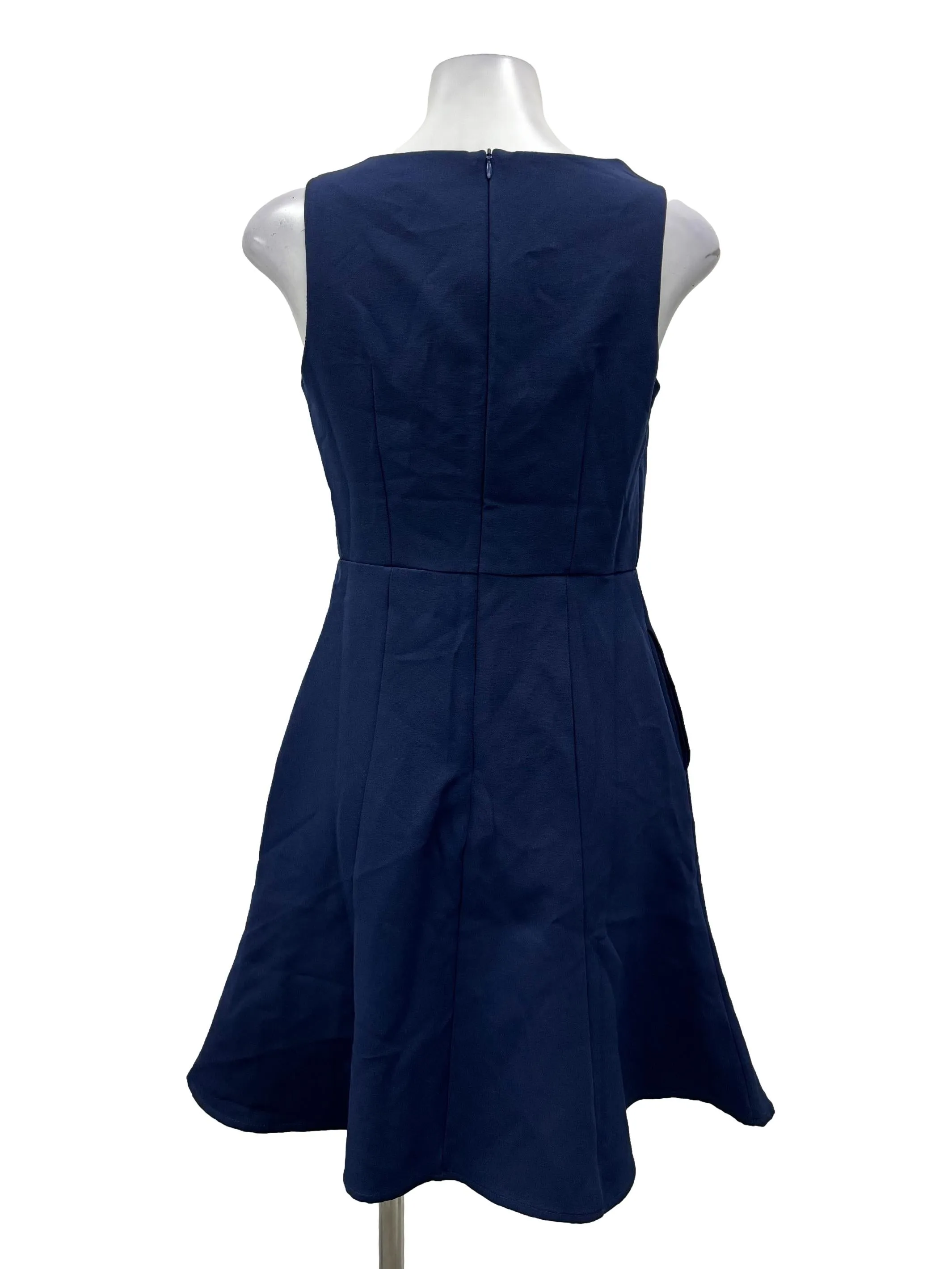 Navy Scoop Neck Flare Dress