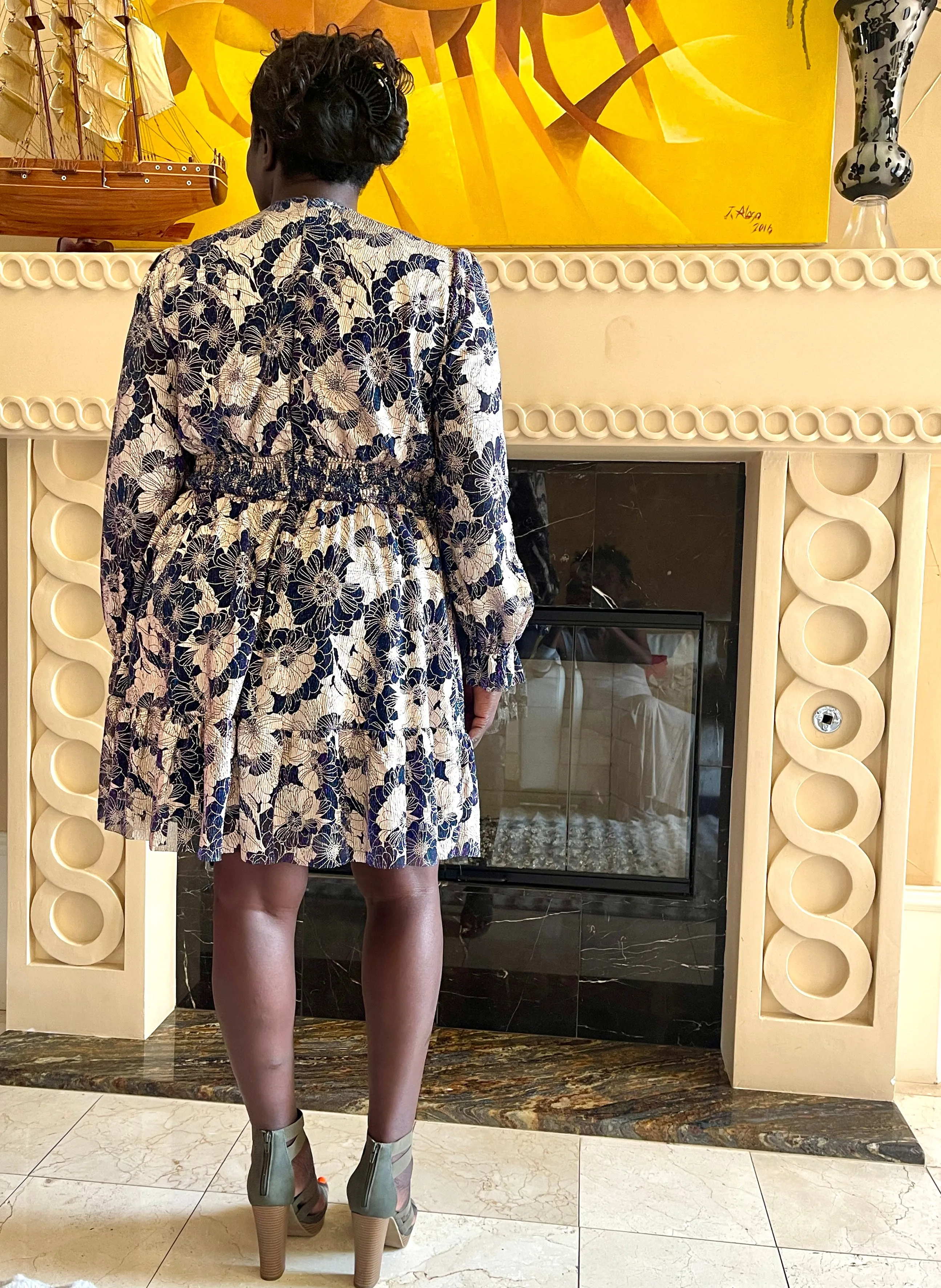 Navy/Gold Floral Mini Dress